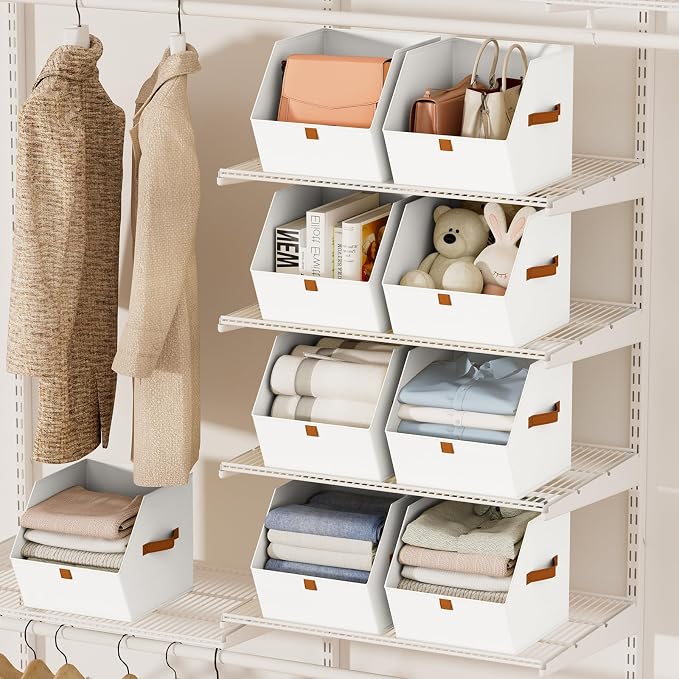 Homsorout Fabric Closet Storage Cubes - 8 Pack Square Storage Bins with Dual Handles for Clothes, Towels, Toys, Cube Storage Organizers for Bedroom, Nursery, Shelves, Closet, Small Spaces, White