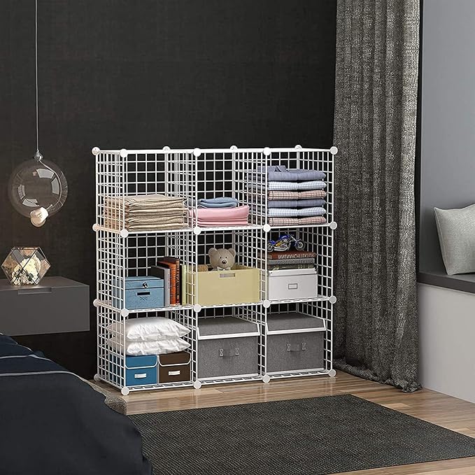 C&AHOME Wire Cube Storage, 9-Cube Organizer Metal, Wire C Grids Storage, Storage Bins Shelf, Modular Bookshelf, Closet Cabinet Ideal for Home, Living Room, Office 36.6”L x 12.4”W x 48.4”H White | Storage Bins Shelf, Modular Bookshelf Units, Closet Cabi...