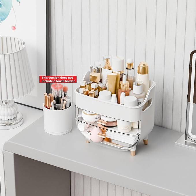 White Make up Organizers for Counter,Vanity and Dresser,Bathroom Makeup Organizer Countertop,Large Makeup Storage Organizer for Hair Tool,Beauty Products,Skin Care and Cosmetic Display Cases