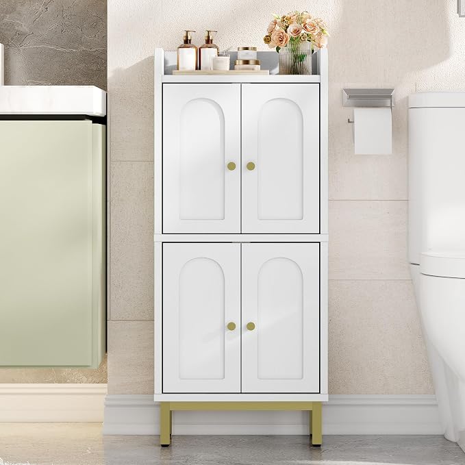 Hzuaneri Bathroom Cabinet, Small Storage Cabinet with 4 Doors | Bathroom Organizers and Storage Cabinets with Adjustable Feet. Cabinets Freestanding for Living Room, Kitchen, White