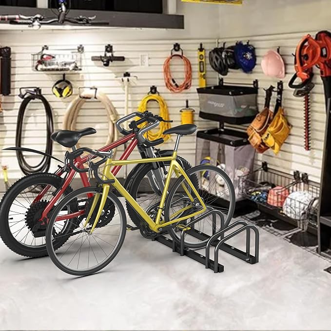 Bike Storage Rack for Garage, 3 Bikes Floor Bike Stand, Bicycle Parking Stand Rack for Indoor/Outdoor, Fit 22-28" Wheel Tire Width 2.1"