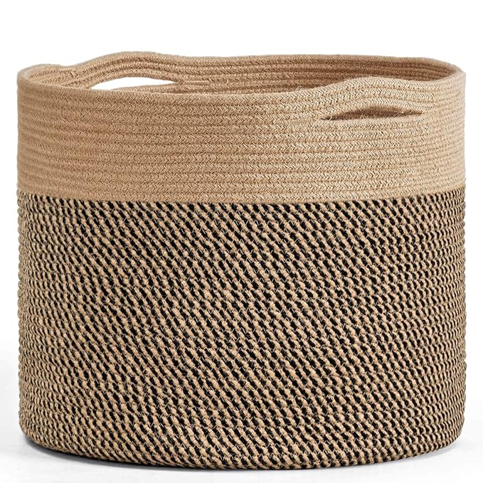 Goodpick Wicker Basket for Blankets, Baby Toy Storage Basket, 45L | 15.8 x 15.8 x 13.8 In Baby Storage Basket for Nursery, Blanket Basket for Living Room, Laundry Basket for Towels, Jute