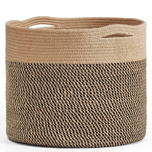 Goodpick Wicker Basket for Blankets, Baby Toy Storage Basket, 45L | 15.8 x 15.8 x 13.8 In Baby Storage Basket for Nursery, Blanket Basket for Living Room, Laundry Basket for Towels, Jute