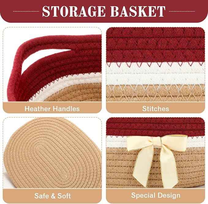 Colingmill 1 Set Woven Empty Basket for Gift,Brick Red Khaki | with Cellophane Wrap Set, 14 x 10 x 5.5 Inch, Medium Decorative Gift Basket, Cotton Rope Storage Box, Home Decor