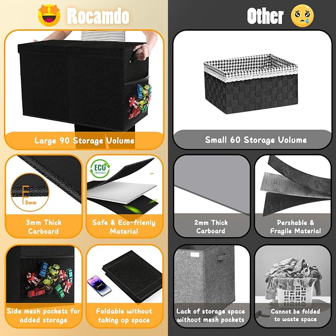 Large Toy Storage Box with Lid, Dividers, Collapsible Kids Toy Chest, Black | Toy Box for Boys, Girls, Nursery, Bedroom, Living Room, Playroom, 25 x 13 x 16 inches