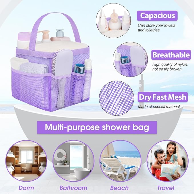 Mesh Shower Caddy Portable - 9 Pockets for College Dorm Room Essential | Large Capacity Mesh Shower Caddy with 9 Pockets, Portable Hanging Toiletry Bag for College Dorm, Gym, Camping and Beach