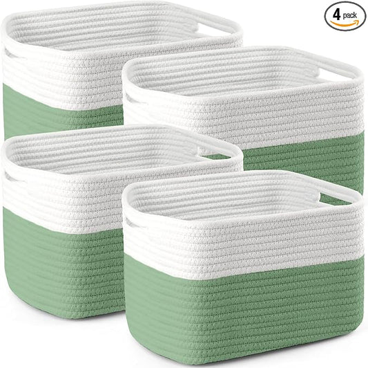 4 Pack Storage Baskets for Organizing, 11''Lx9''Wx8''H Woven Baskets for Storage Toys, Towels, Books, and Clothes, Cotton Rope Basket for Shelves with Handle