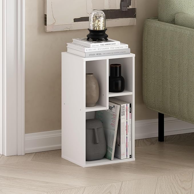 Furinno DALY Book Shelf, 3-Cube Bookshelf, Cube Storage Organizer Bookcase with Irregular Compartments, 9.4 x 11.7 x 21.3, for Living Room, Bedroom, Home Office, White