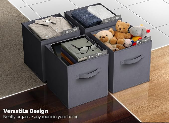 Sorbus Storage Cubes - 11 Inch Foldable Fabric Baskets for Organizing Pantry, Closet, Shelf, Cubby - 6 Grey Collapsible Cloth Storage Bins with Handle for Home, Bedroom