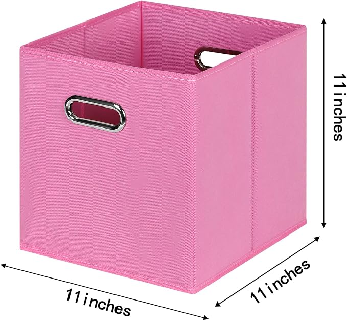 Fabric Cloth Storage Bins,Fabric Cube Bins Organizer with Dual Handles Foldable Cube Storage Baskets for Home Bedroom Storage,Set of 3,(Pink)