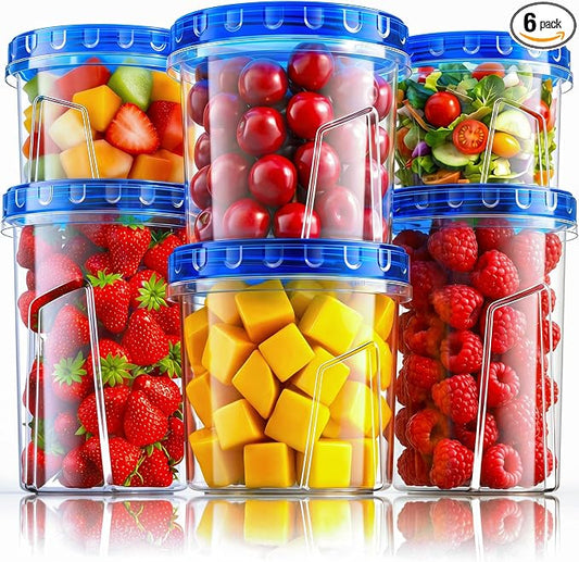HOMETALL Freezer Storage Containers, [6 Pack- 33/24/17 OZ] Airtight Plastic | Twist Top Lids, Soup, Meal Prep Containers | BPA Free | Stackable | Leakproof | Microwave Safe