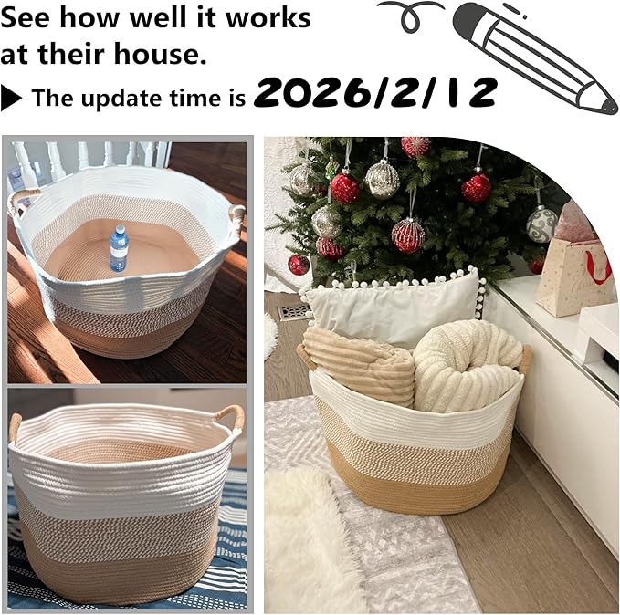 Artfeel 70L Large Cotton Rope Basket, Decorative Woven Blanket Storage for Living Room, Boho Toy Storage & Toy Box for Kids, Versatile Laundry Basket & Nursery Hamper for Blankets(Grey)