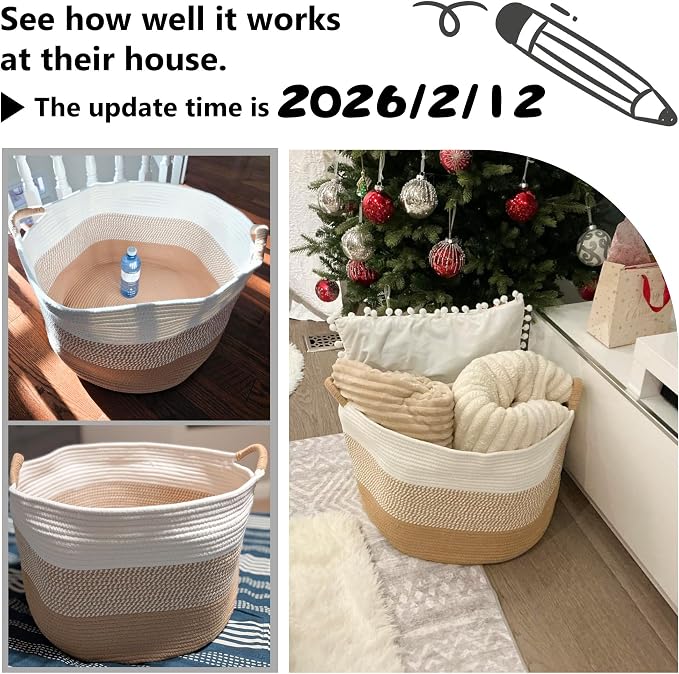 Artfeel 40L Large Cotton Rope Basket, Decorative Woven Blanket Storage for Living Room, Boho Toy Storage & Toy Box for Kids, Versatile Laundry Basket & Nursery Hamper for Blankets(Black)