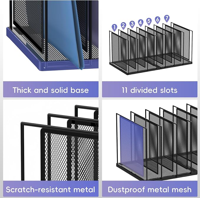 File Organizer for Desk, 7-Section Vertical File Sorter, Paper Holder Organizer Standing Metal File Folder for Office Home Classroom, Black