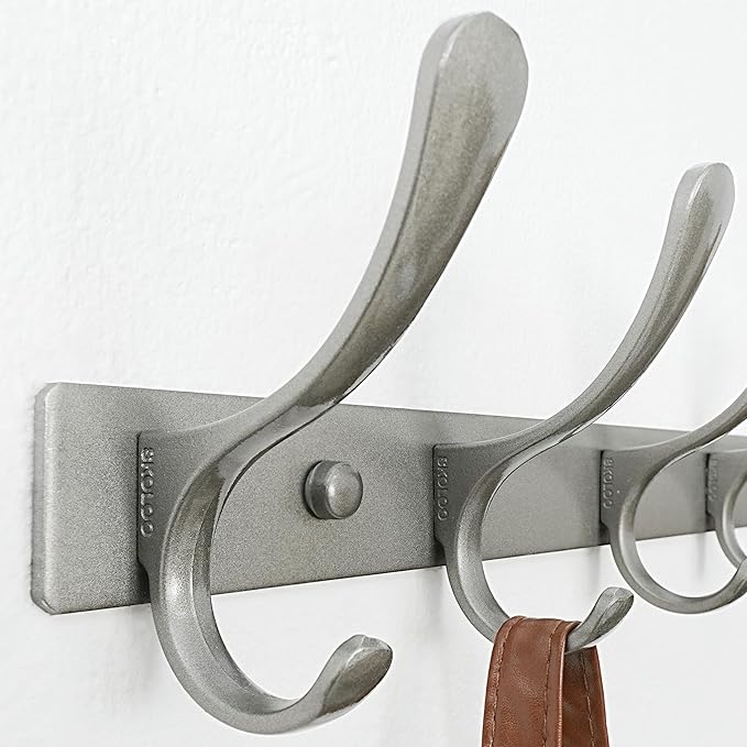 SKOLOO Coat Rack Wall Mounted - 10 Hooks, Pack of 2, Heavy Duty, Stainless Steel, Metal Wall Hangers, Sturdy Coat Hooks for Hanging Coats, Jacket, Clothes, Hat, Matte Grey