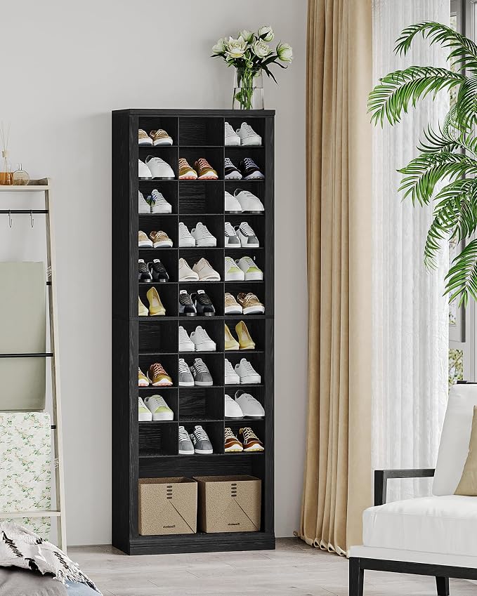Hzuaneri 11 Tiers Shoe Storage Cabinet, Tall Shoes Cabinet with Cubby | Freestanding Wooden Shoe Organizer, 30-33 Pairs, Shoes Cubby Organizer for Entryway, Bedroom, Black SR02004X