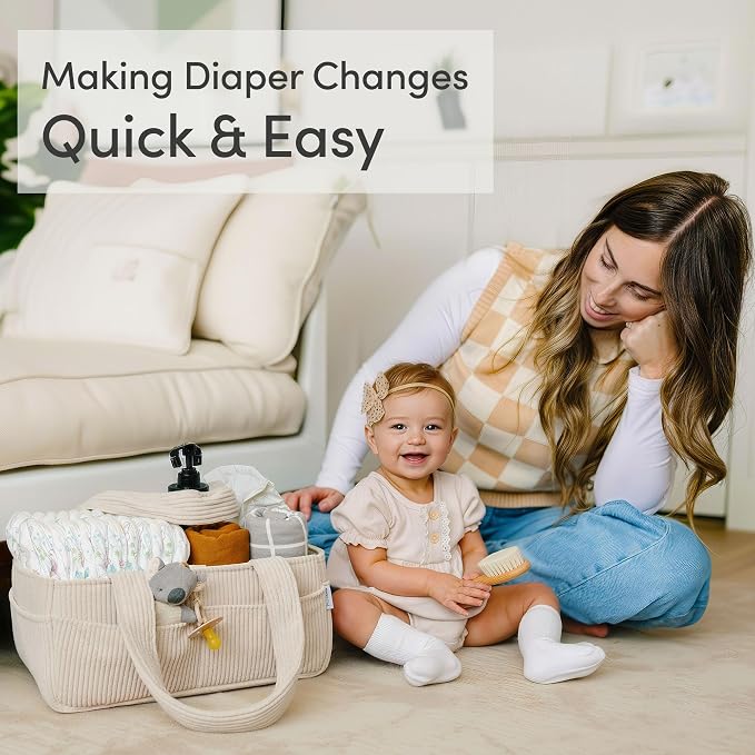 PUTSKA Baby Diaper Caddy Organizer, Nursery Basket, Cream Corduroy
