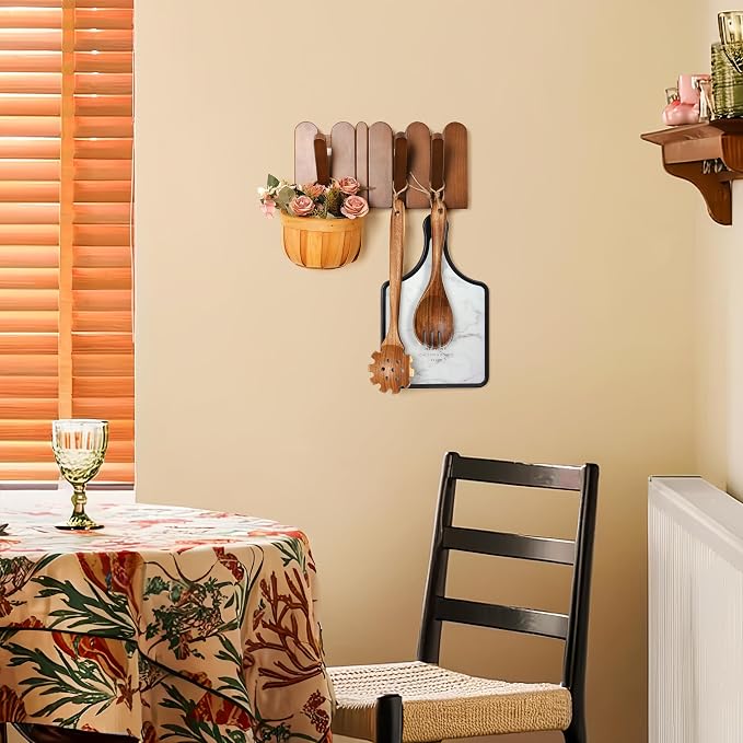 Wall Coat Rack for Entryway: Folding Wood 4 Hooks for Small Space | Modern Heavy Duty Wall Mounted for Mid Century Home Decor Bathroom Hallway Bedroom for Hanging Towel Jacket Backpack Bag