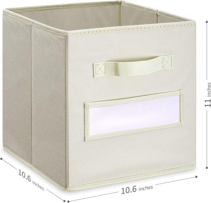 Fabric storage cubes (Set of 8) 11 Inch Cube Storage Bin, Cube storage with 8 Labels Window Cards & a Pen, Foldable cube organizer bins,11x11 Storage bin, Cubby Organizer Boxes, Beige