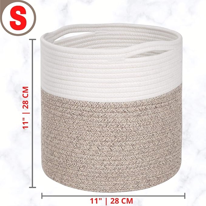 11 x 11 Inches Cotton Rope Basket for Flower Pot and Indoor Floor Planters, Decorative Round Woven Plant Pot Basket, Planter Covers, Small Dog Toy Storage Baskets, Light Brown