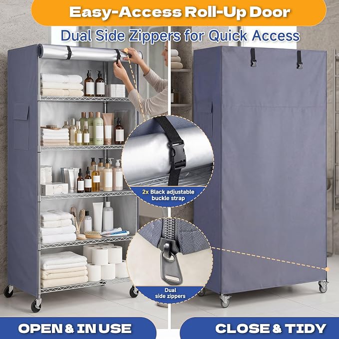 Shelf Cover for Storage Racks, Fits 36"W x 14"D x 72"H Shelving Unit | 600D Waterproof Dustproof Shelving Cover with Dual Side Zippers for Rack in Pantry, Garage, Basement, Closet (No Shelves)