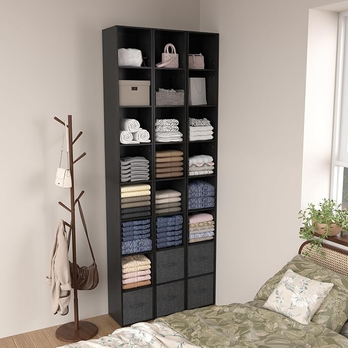 8-Cube Storage Organizer Bookcase, Tall Narrow Bookshelf for Home Office, Black