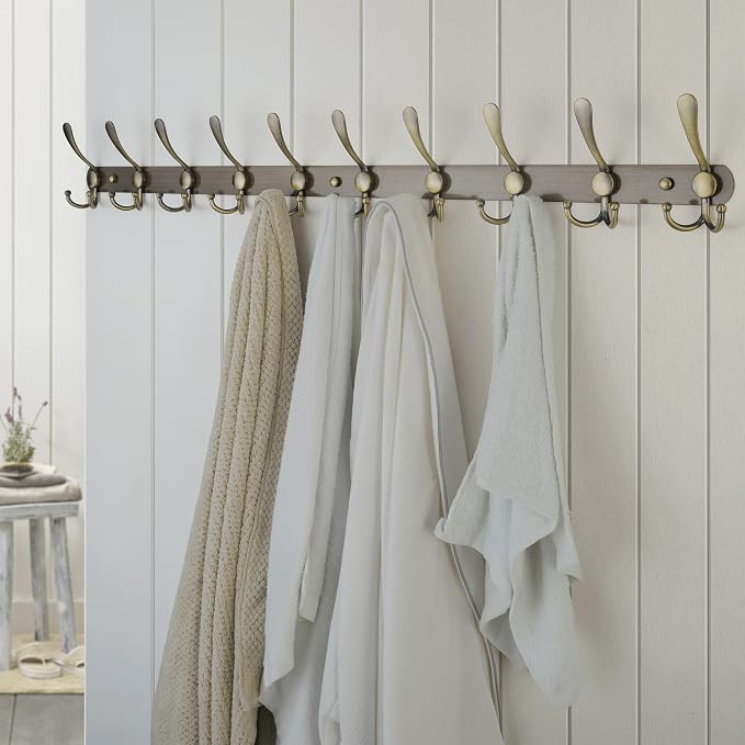 Dseap Coat Rack Wall Mount - 38” Long 10-Tri-Hooks Heavy Duty Coat Hanger Rail Wall Hooks for Hanging Coats Hats Clothing Clothes Purse Mudroom Entryway, Bronze