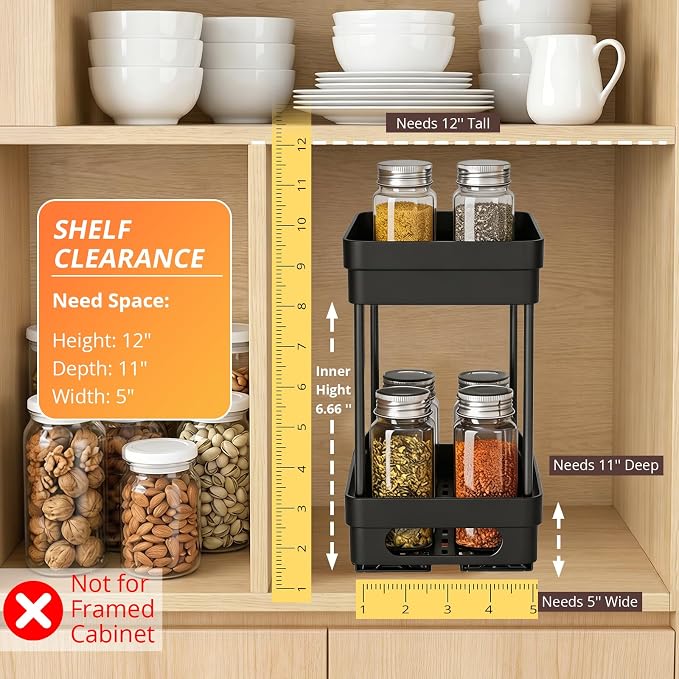 3 Pack Pull Out Spice Rack Organizer for Cabinet, Slide Out Spice Racks Organizer, Spice Cabinet Organizers, Cabinet Size Need:12'' Highx11'' Deepx5'' Wide,Each Tier Hold 10 Spice Jar- 2 Tier,3 Colors