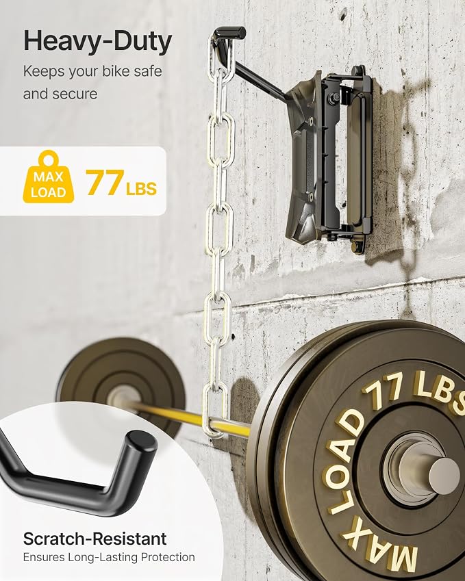 monTEK Heavy Duty Swivel Bike Wall Mount Holds Up to 77lbs, 1 Pack | Swivel Bike Wall Hanger, Up to 3.5" Tire Width, Space-Saving Bike Rack, Bike Storage for Garage Tool Room Storehouse