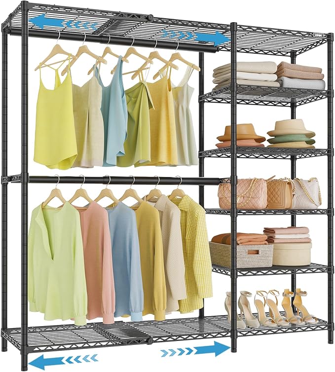 VIPEK X2 Plus Expandable Heavy Duty Clothes Rack, Closet System Black | Portable Reach-in & Walk-in Closet Rack with Adjustable Shelves and Hanger Rods 3'9"-5'2", Clothing Rack for Hanging Clothes