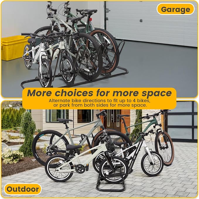 Kingarage 4 Floor Bike Rack, Safeguard Disc Brakes & Derailleurs Design, Waterproof Bicycle Stand Indoor/Outdoor/Garage Use, Fits 12"-29" Tires, Upgraded 0.63" Steel Tubes for Stability