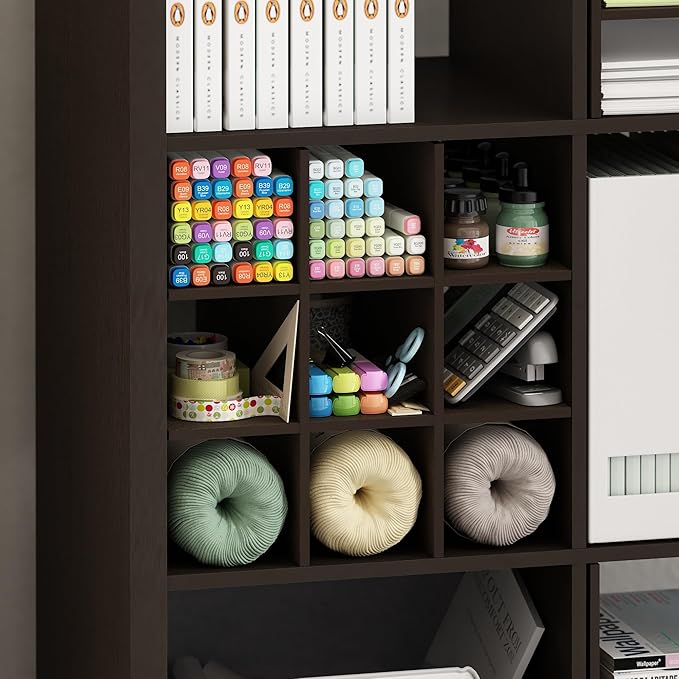 Furinno Cubicle 9-Compartment Cube Insert, Cube Organizer, Black Oak | Grid Shelf Dividers, Fits into Furinno Extra Thick Cubes, for Organizers and Storage (Does not fit IKEA Kallax Shelving)