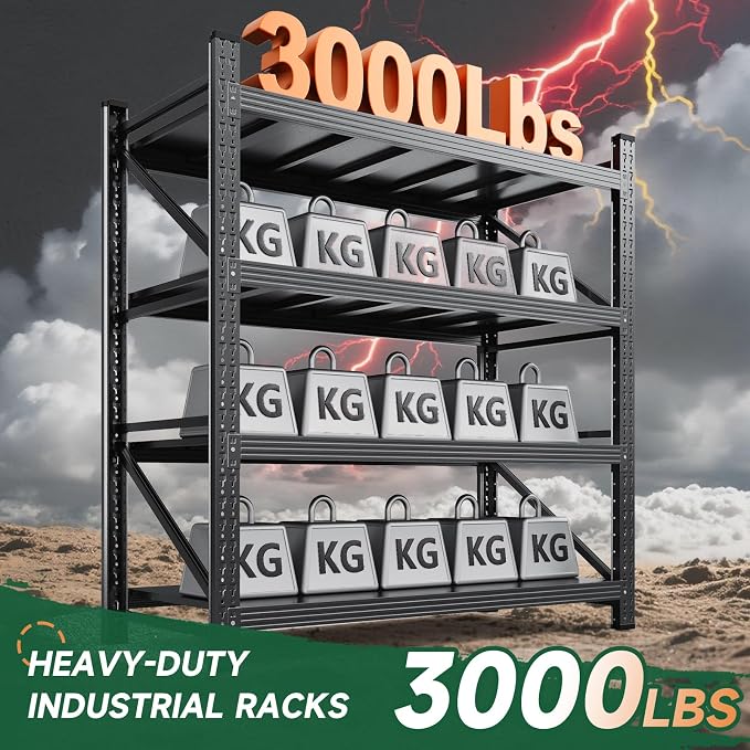 Letaya 3000LBS Storage Shelves Heavy Duty,70" H Garage Shelving Units, 4 Tier Adjustable Utility Rack Shelf,Large Metal Industrial Shelves,for Shop,Warehouse,Basement,Black (48" W x 24" D x 70" H)