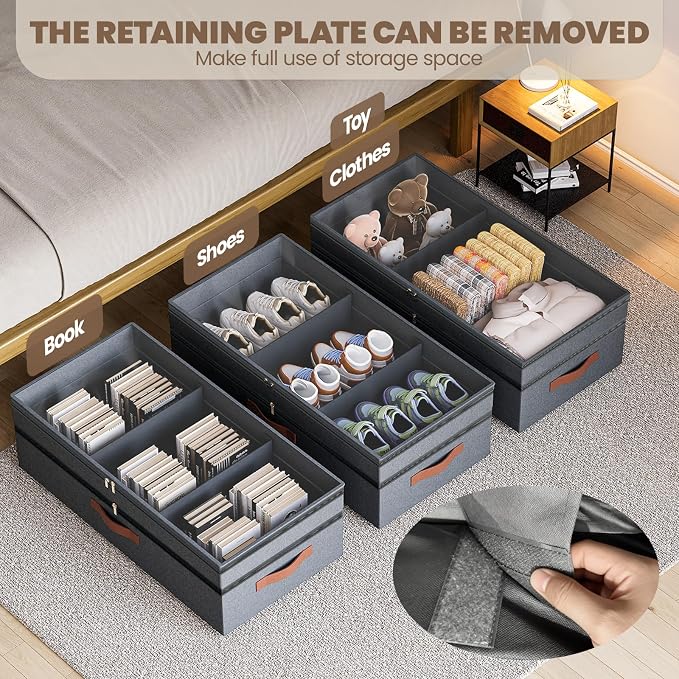 Under Bed Storage with Wheels, 2Pack 71L Under the Bed Storage Containers | Adjustable Underbed Drawer with Lids, Underbed storage Rolling Bin for Shoes, Clothes, Blankets, Grey