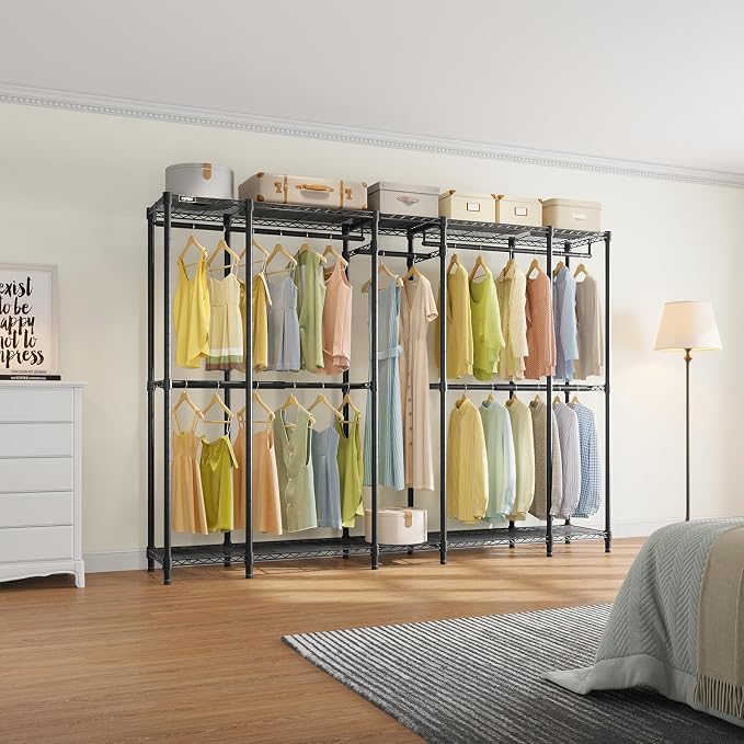 VIPEK V50 Basic Expandable Clothes Rack, Heavy Duty Closet System, Black | 1300 Lb Capacity, 10 Shelves, 4 Hanging Rods, Open Closet, L-Shape/Straight, Heavy-Duty Steel, for Bedroom/Reach-In Closet