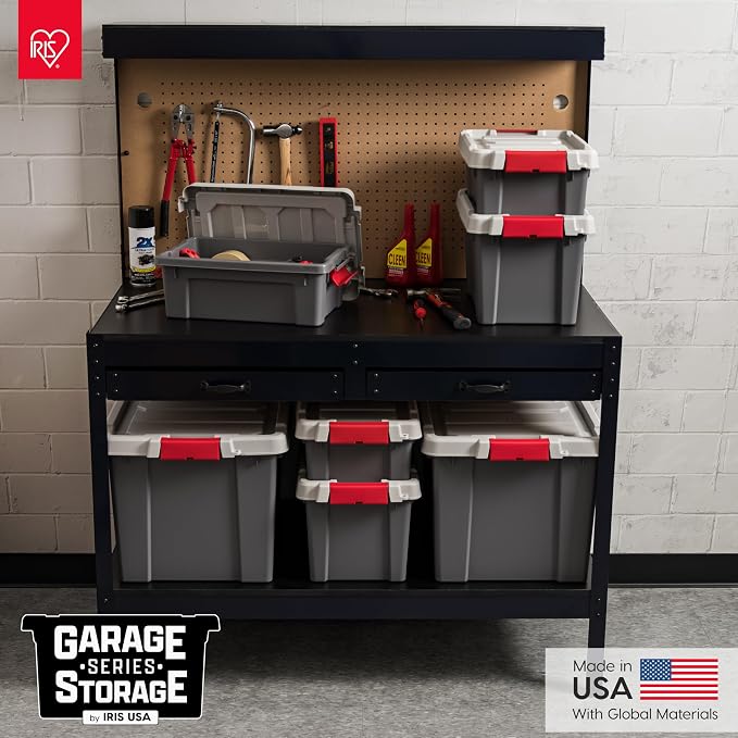 IRIS USA 5-Pack 3 Gal Heavy Duty Lockable Storage Totes with lids, Gray | Built for tools, hardware, emergency supplies and small equipment, Stackable design keeps spaces organized