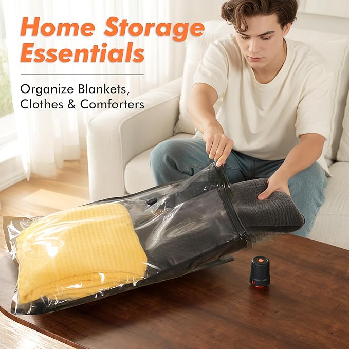 GONGSHI Vacuum Seal Bags for Clothing Travel & Home Storage, Travel Vacuum Bags with Pump,Space Saver for Blankets, Comforters, Pillows, Clothes,12 Combo
