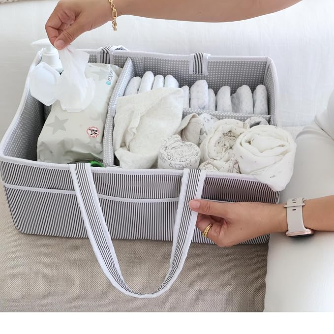 Baby Diaper Caddy - Organizer Tote Bag for Infant Boy or Girl - Baby Shower Basket - Nursery Must Haves - Registry Favorites - Newborn Caddie Car - Gray/Gray, Extra Large