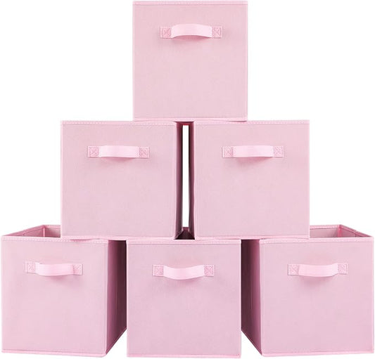 Stero 13x13x13 Inch Fabric Storage Bins 6 Pack Fun Colored Durable Storage Cubes with Handles Foldable Cube Baskets for Home, Kids Room, Closet and Toys Organization Pink