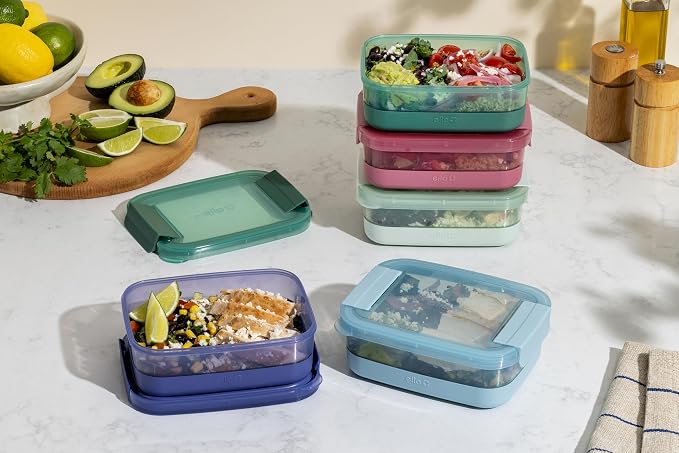 Ello 3.7 Cup Plastic Meal Prep Containers, 10 Pc, 5 Pack, Everest | Set of 5 leakproof BPA-free plastic meal prep containers. Microwave & dishwasher safe. Ideal for food storage & leftovers
