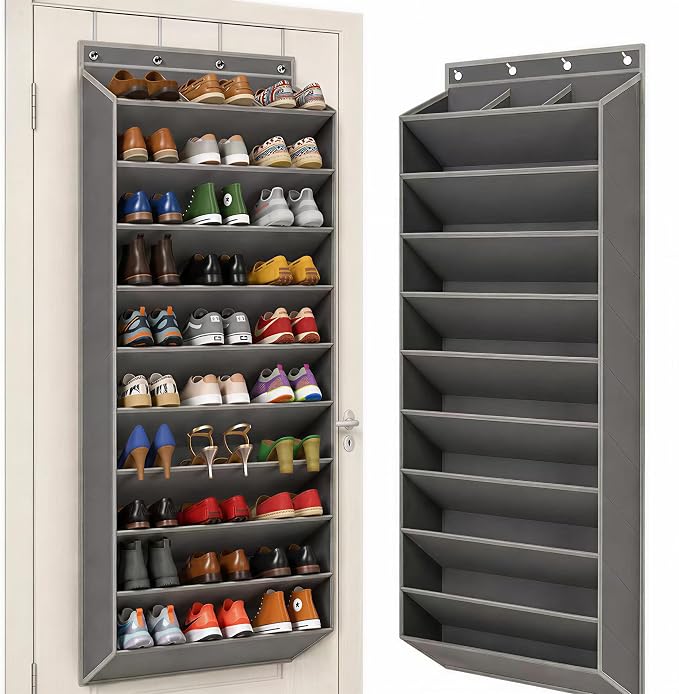 30 Pairs Over the Door Shoe Organizer, Extral Large Hanging Shoe Rack Storage for Closet, 10-Tier Heavy Duty Shoe Holder for Boots Sneakers (Grey)