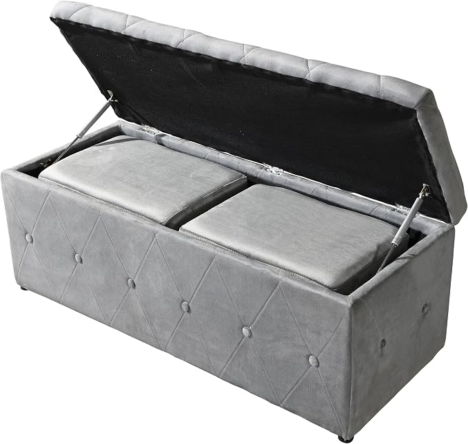 Ottoman Set of 3, 39'' Hinged Tufted Storage Ottoman Bench with Cushion, 2pcs Small Dorm Stools Couch Side Foot Rest