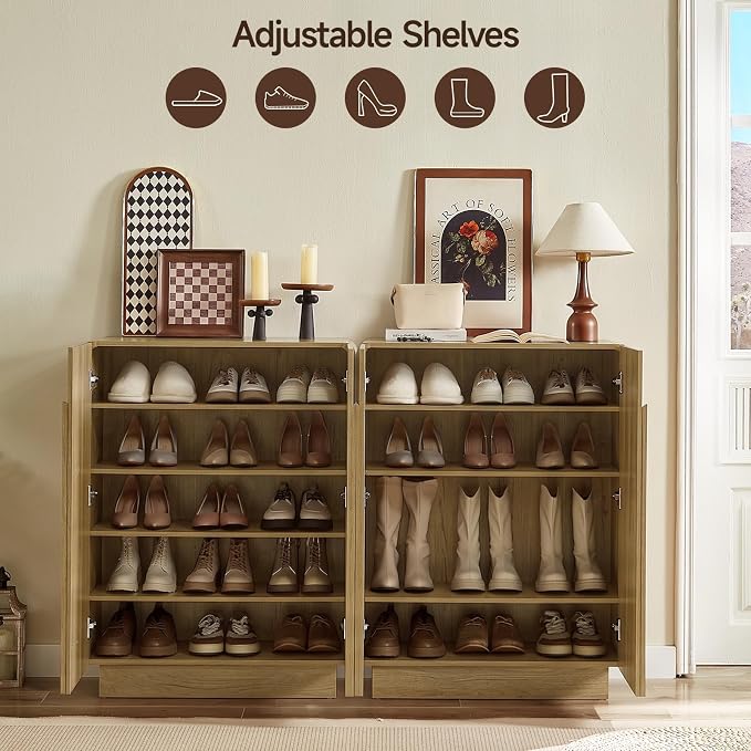 Shoe Storage Cabinet with Doors, Large Shoe Cabinet Storage for Entryway, Wooden 6 Tier Shoe Organizer Cabinets with Adjustable Shelves for Entrance Hallway Living Room Foyer (Oak)