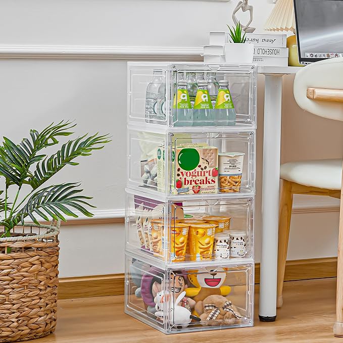 LXLXXL 18 Pack Storage Bins with Lids, 19 Qt Stackable Clear Storage Box | Plastic Storage Bins, Clear Acrylic Magnetic Door, Stackable Organizer Box, Display Case with Lid, for Home Office Organizing