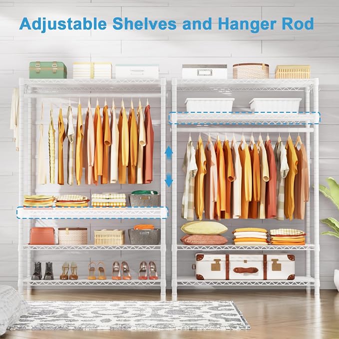 Ulif H4 Plus Garment Rack, 4-Tier Portable Clothes and Clothing Rack for Bedroom and Cloakroom, Closet Storage and Organizer Wardrobe System, 45" W x 14" D x 76.4" H, Load 522lbs, White | Heavy-Duty Metal Clothing Storage and Organizer Wardrobe System ...