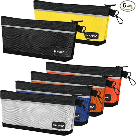 TICONN Tool Pouches with Zipper, 1680D Oxford Small Tool Bags, Waterproof Utility Bag Zipper Pouch for Tool Organizers and Storage (6 Pack Large)