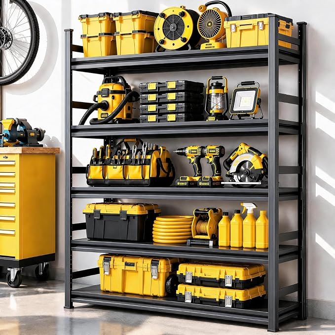 Garage Shelving, Heavy Duty Storage Shelves, Adjustable Boltless Units | Metal Shelving with Double Layer Posts, Industrial Steel Shelving for Garage Basement Warehouse Kitchen, Black, 72H*36W*15D