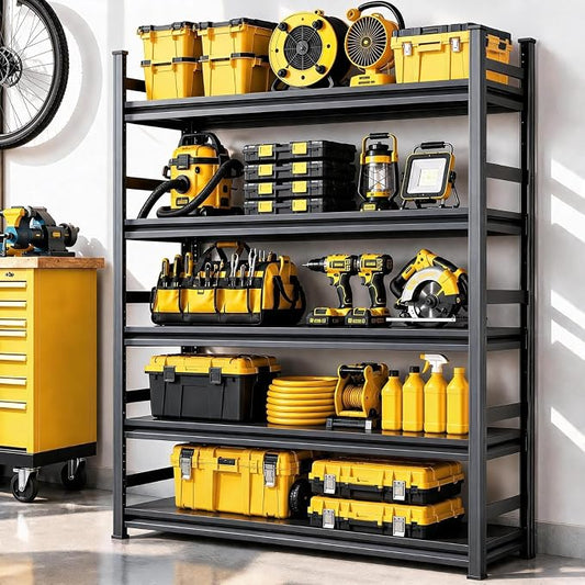 Garage Shelving, Heavy Duty Storage Shelves, Adjustable Boltless Units | Metal Shelving with Double Layer Posts, Industrial Steel Shelving for Garage Basement Warehouse Kitchen, Black, 72H*36W*15D