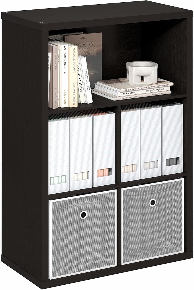 5-Cube Bookcase, Cube Storage Organizer Bookshelf, Book Shelf with Closed Back, 15.3 x 29.9 x 43.3, for Bedroom, Living Room, Home Office, Dark Oak