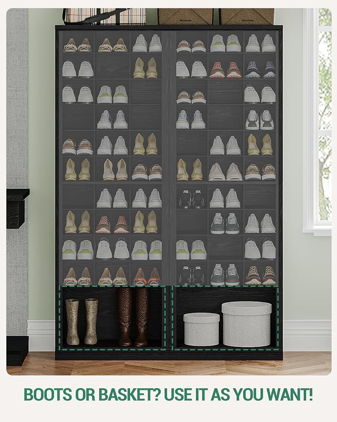 Hzuaneri 11 Tiers Shoe Storage Cabinet, Tall Shoes Cabinet with Cubby | Freestanding Wooden Shoe Organizer, 30-33 Pairs, Shoes Cubby Organizer for Entryway, Bedroom, Black SR02004X